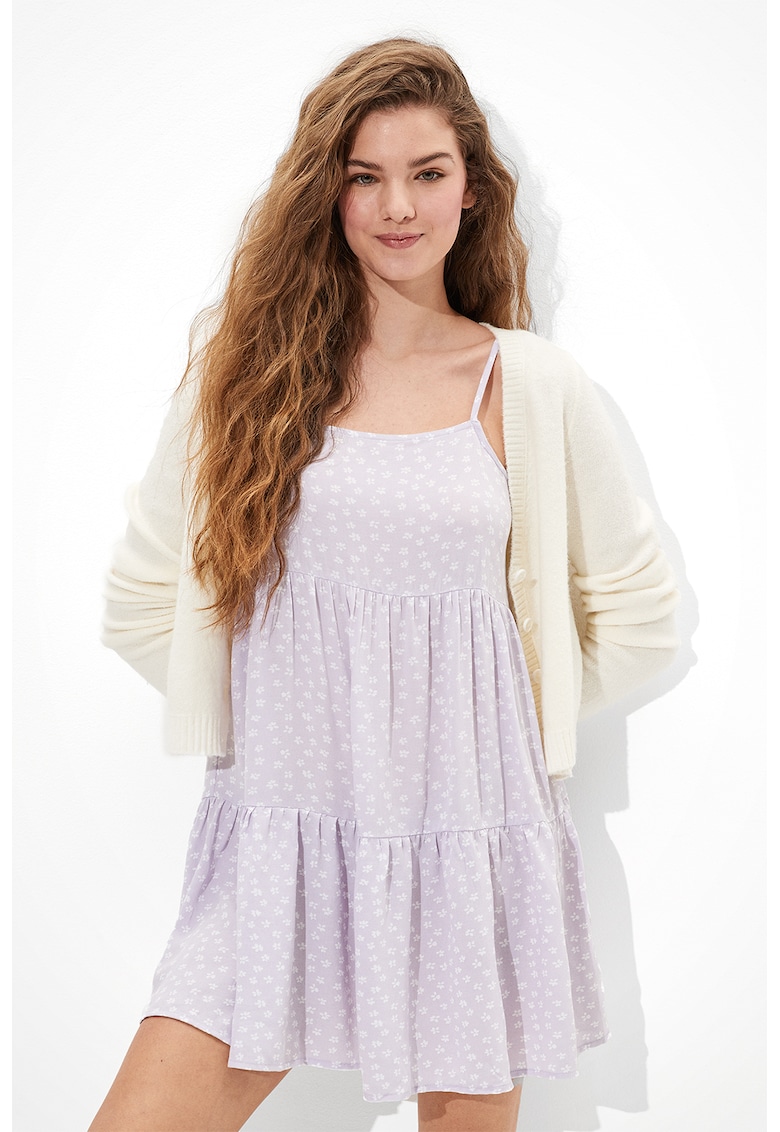 Rochie babydoll cu imprimeu floral si pliseuri