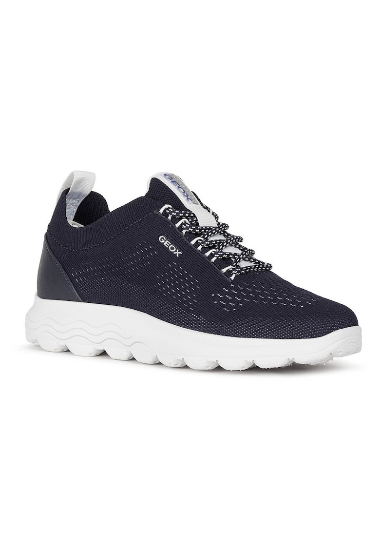 Pantofi sport din plasa tricotata cu detaliu de piele - Albastru