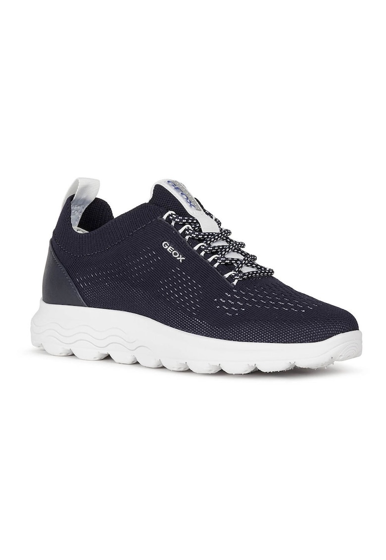Pantofi sport din plasa tricotata cu detaliu de piele - Albastru