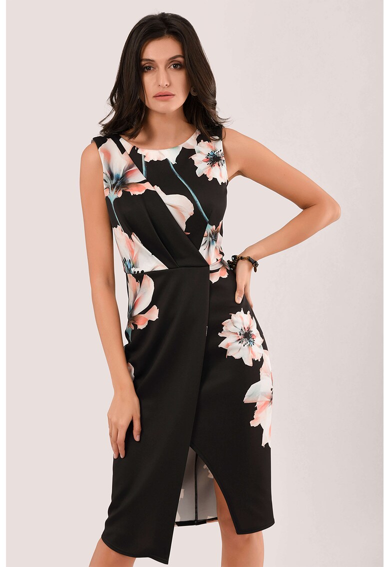 Rochie cu imprimeu floral si slit frontal