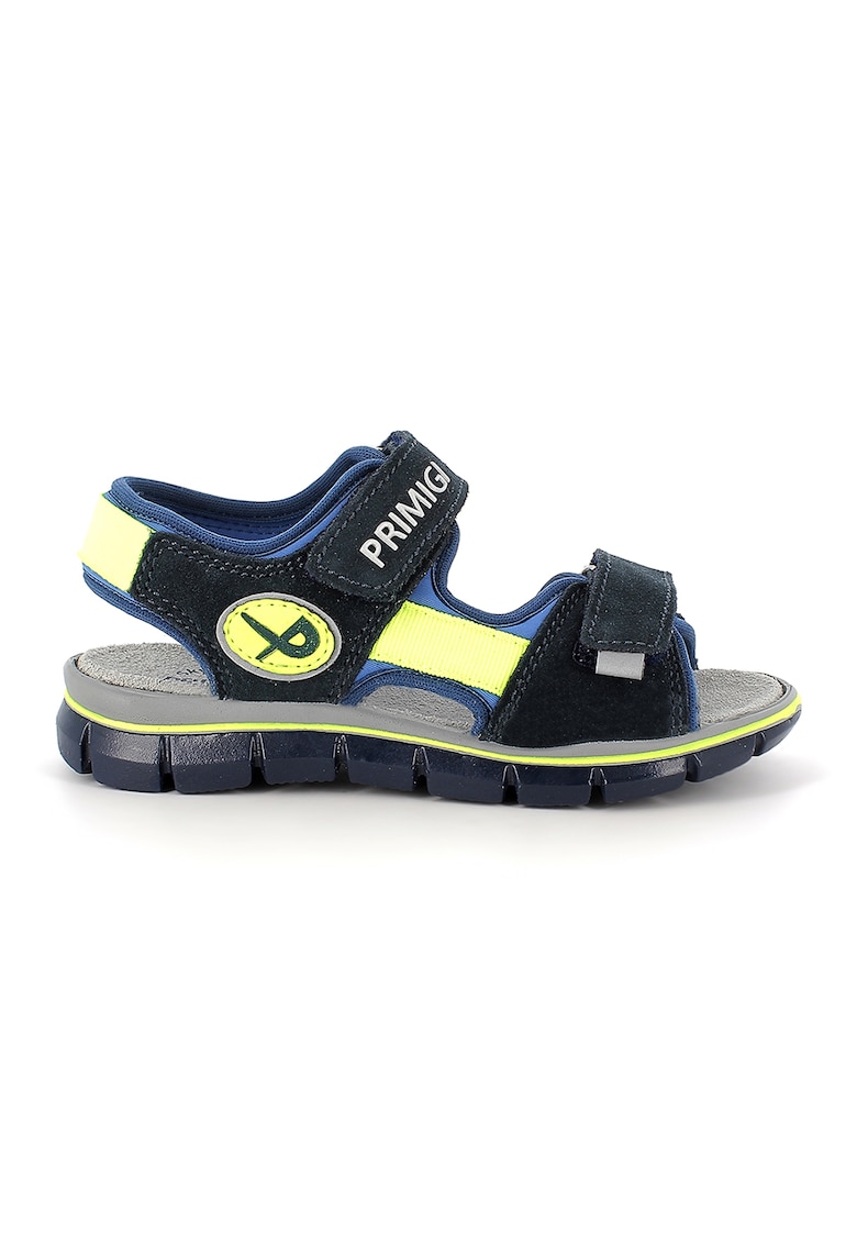Sandale cu inchidere velcro si detalii din piele intoarsa