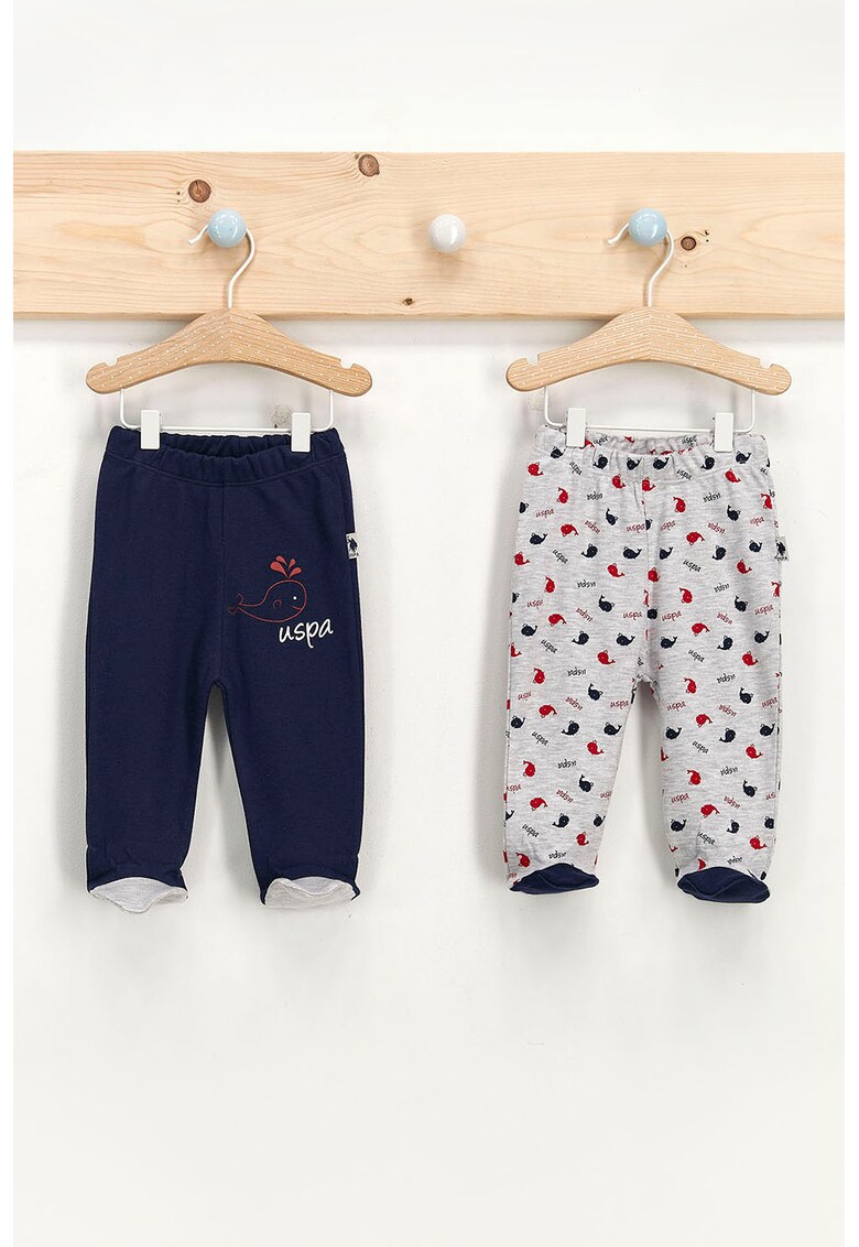 Set 2 perechi pantaloni cu botosei - Bleumarin/Gri melange