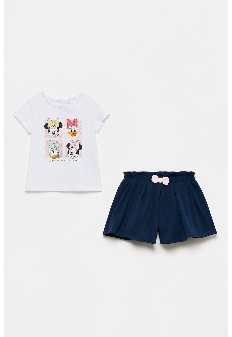 Set 2 piese - tricou si pantaloni scurti cu imprimeu cu desene animate Mickey Mouse - Alb/Bleumarin