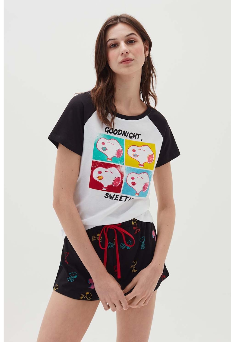 Pijama cu maneci scurte si model Snoopy fashiondays.ro imagine noua