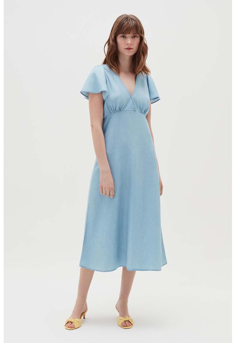 Rochie de lyocell cu decolteu in V si maneci fluture