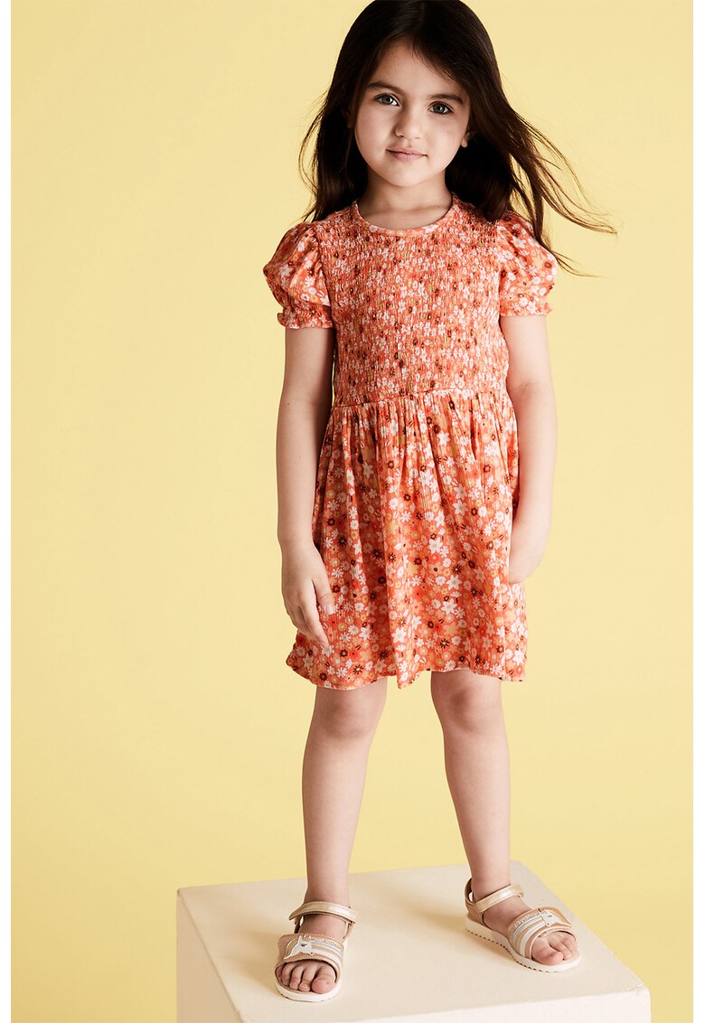 Rochie cu imprimeu floral si maneci scurte