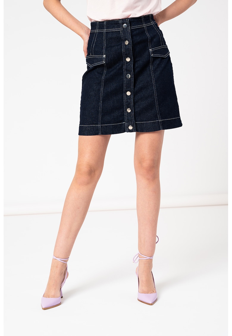 Fusta mini de denim cu inchidere cu capse