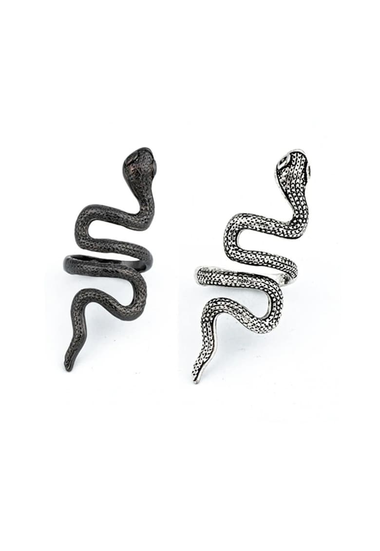 Set 2 Inele - negru si argintiu - reglabile - forma de sarpe - Terrie C1 -