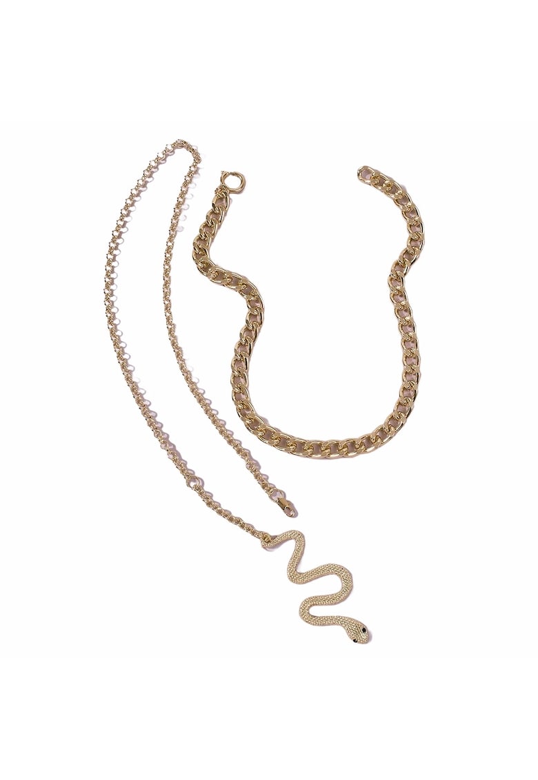 Colier in 2 straturi - auriu - cu zale si sarpe - Tekla C4 -