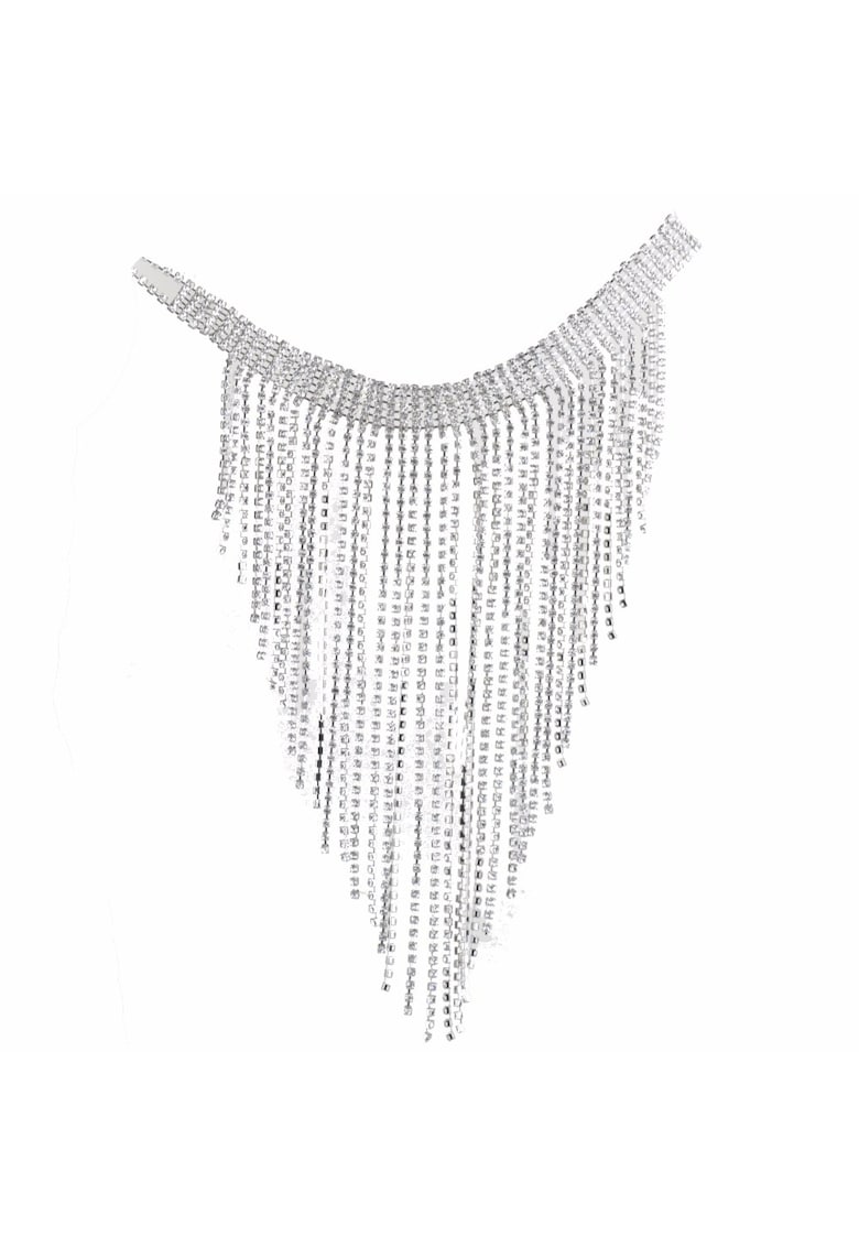 Colier choker argintiu - cu franjuri si pietre - Tecla C3 -