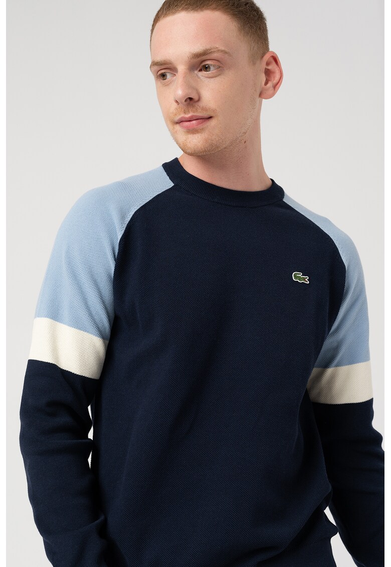 Pulover cu maneci rglan si model colorblock