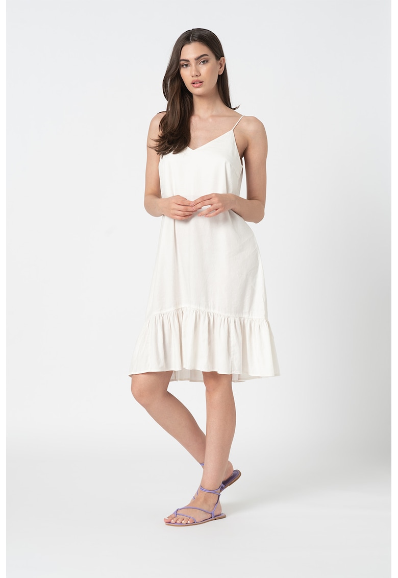 Rochie midi din amestec de in cu decolteu in V