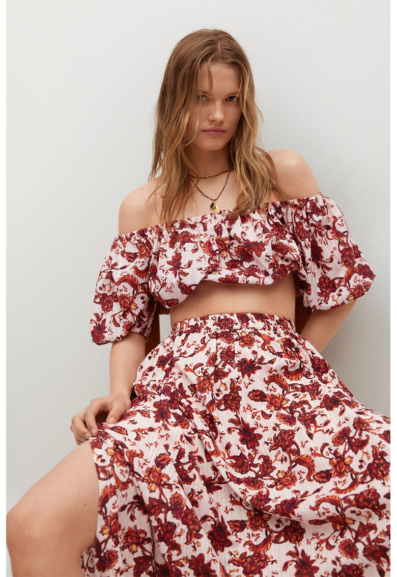 Fusta midi evazata cu talie inalta si imprimeu floral Coquet