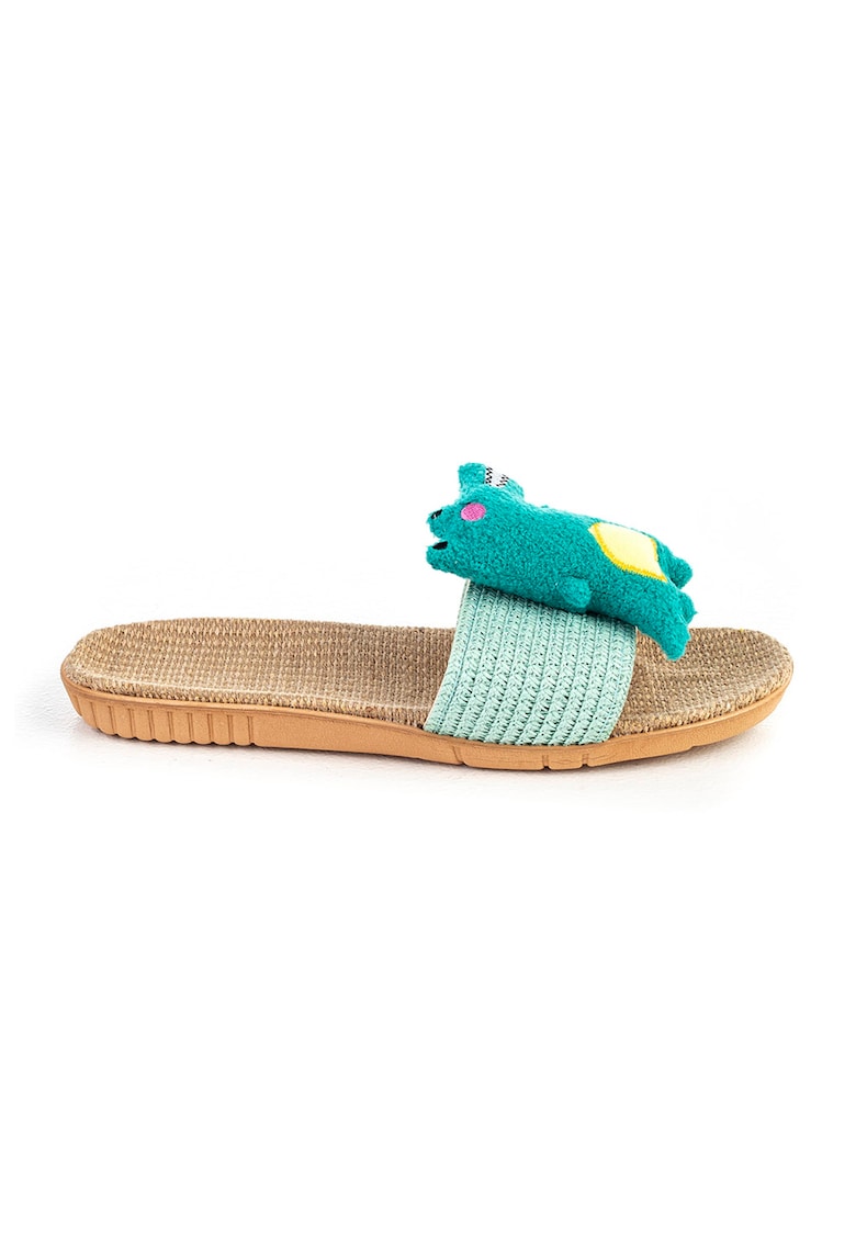 Papuci de casa cu varf decupat si model cu crocodili