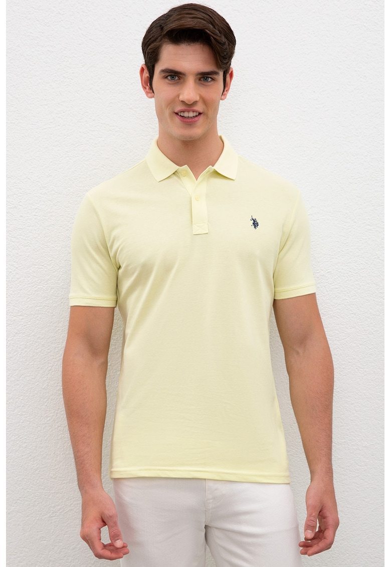 Вталена тениска от памучно пике с яка US Polo Assn