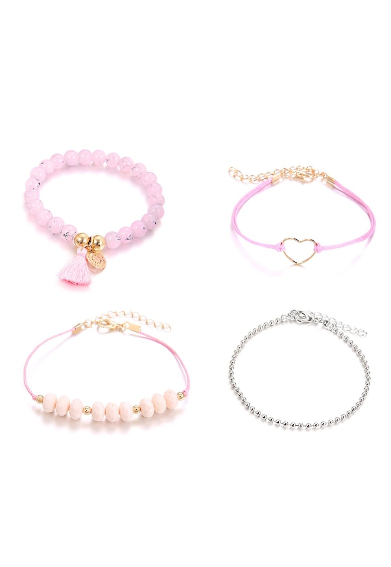 Set 4 bratari aurii - cu margelute roz - Trisha C2 -