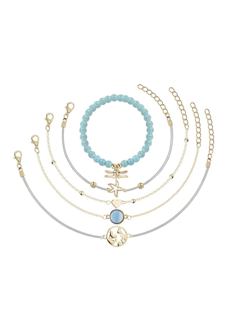 Set 5 bratari aurii - cu margele turquoise - Truen C2 -