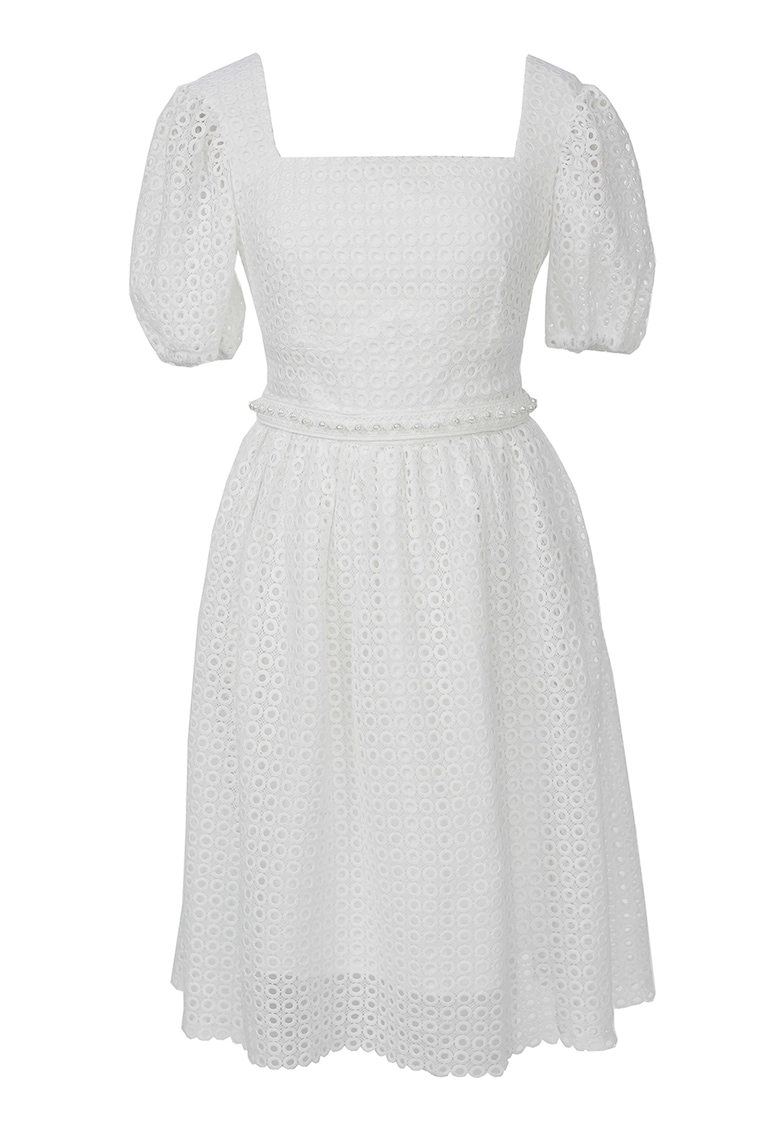 Rochie evazata de dantela Sangallo Nicole - Alb