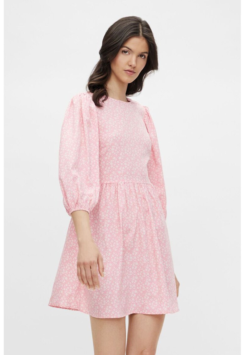 Rochie cu imprimeu floral si maneci bufante
