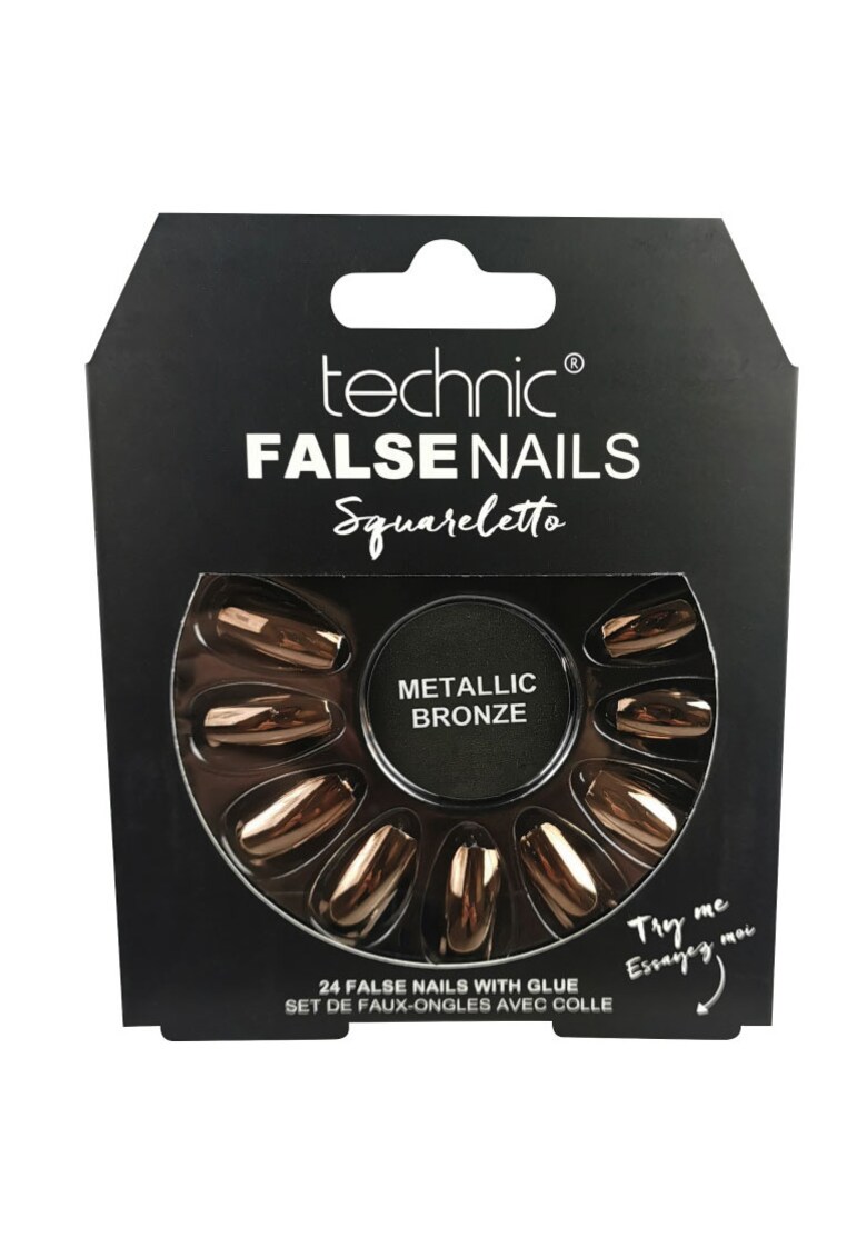 Set 24 Unghii False cu adeziv inclus  False Nails - Squareletto - Metallic Bronze