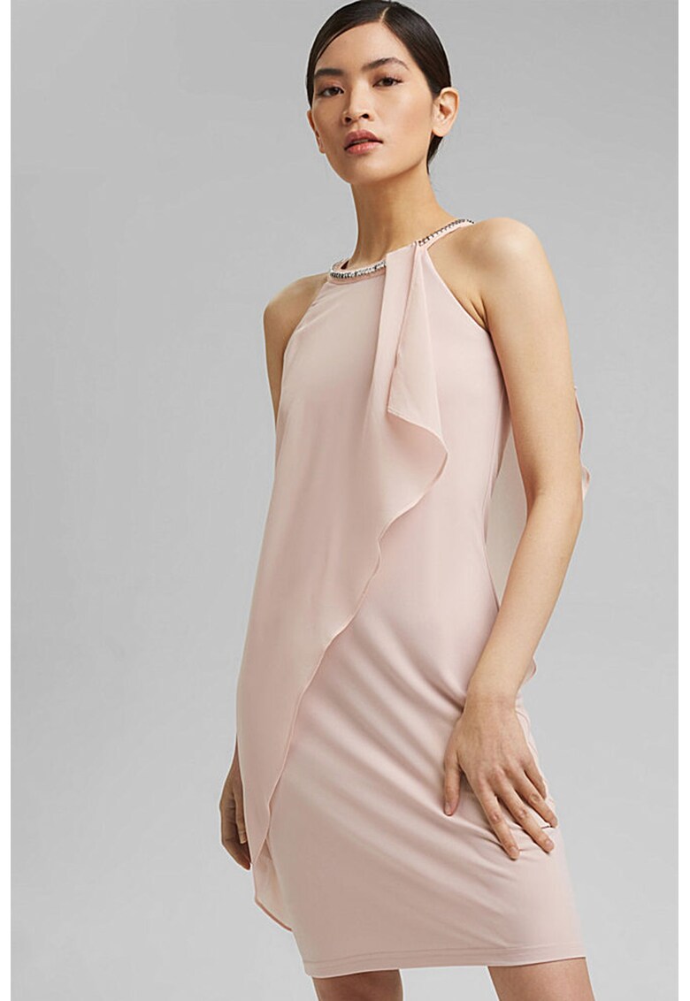Rochie cu decupaj pe umar si aspect stratificat