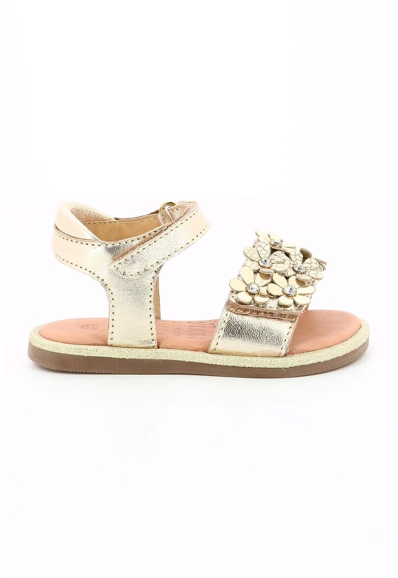 Sandale de piele cu velcro si detalii florale – Auriu fashiondays.ro