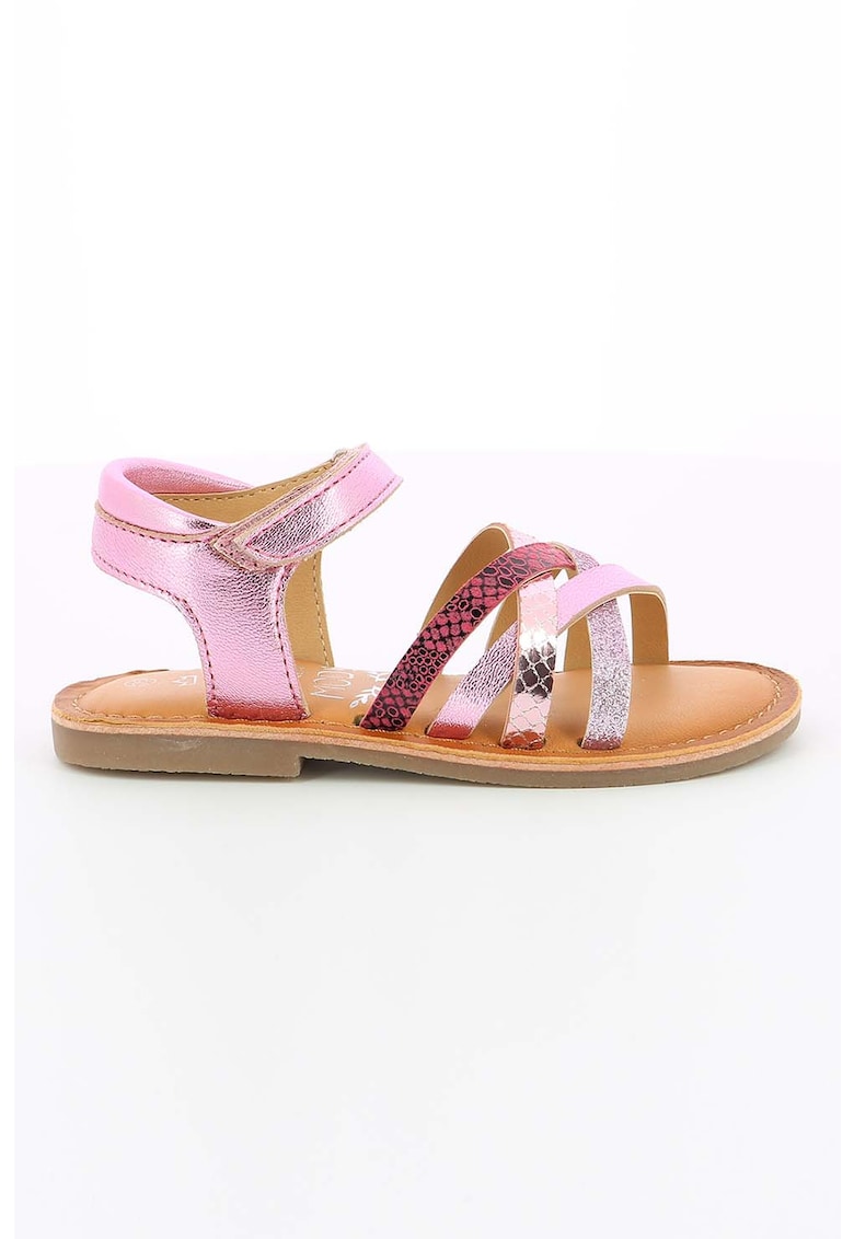 Sandale cu garnituri metalizate de piele – Roz fashiondays.ro