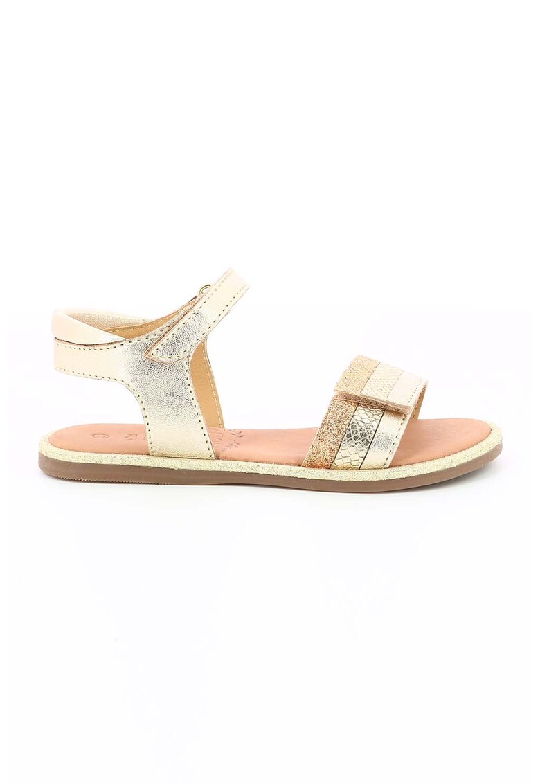 Sandale de piele si piele sintetica - cu velcro si aspect metalizat