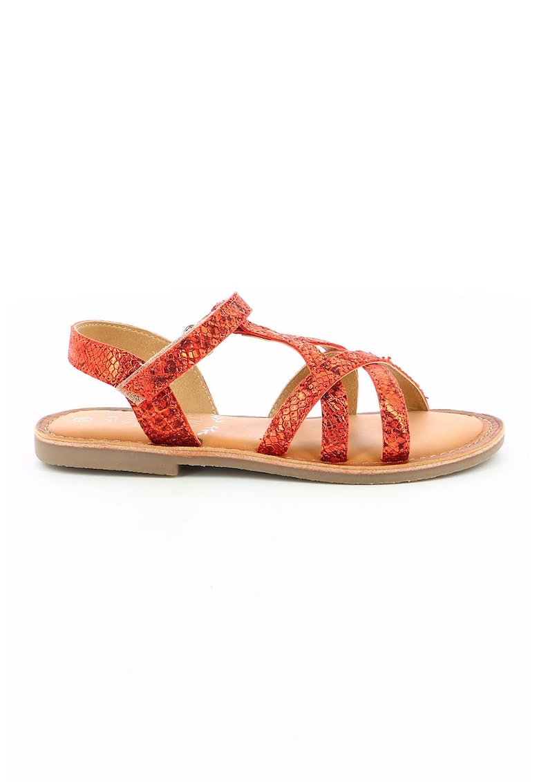 Sandale de piele cu velcro - Oranj stins
