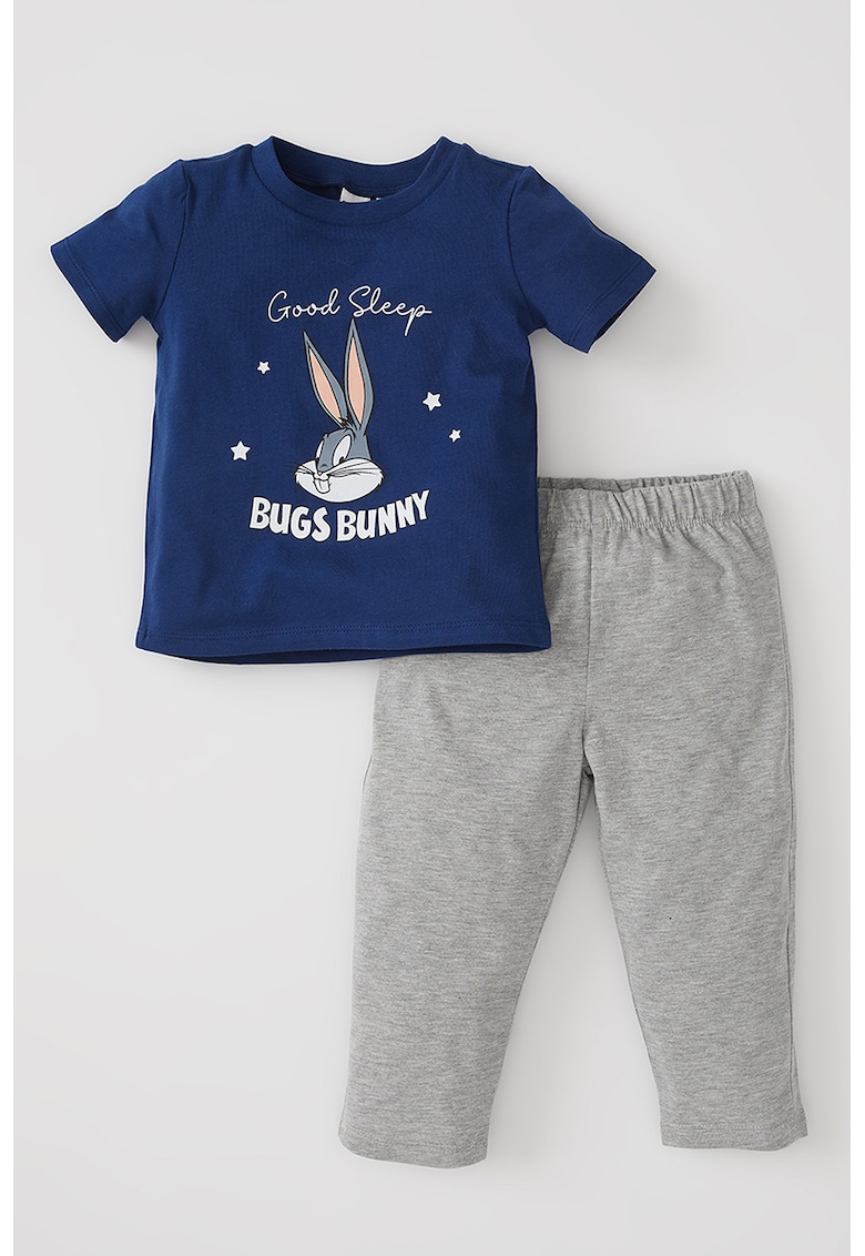 Pijama cu maneci scurte si imprimeu Bugs Bunny