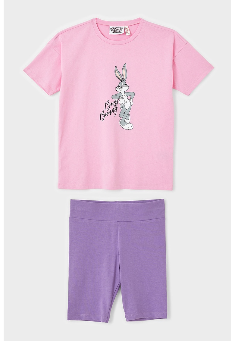 Set de tricou si colanti scurti - 2 piese - fete - Bugs Bunny - Roz/Mov