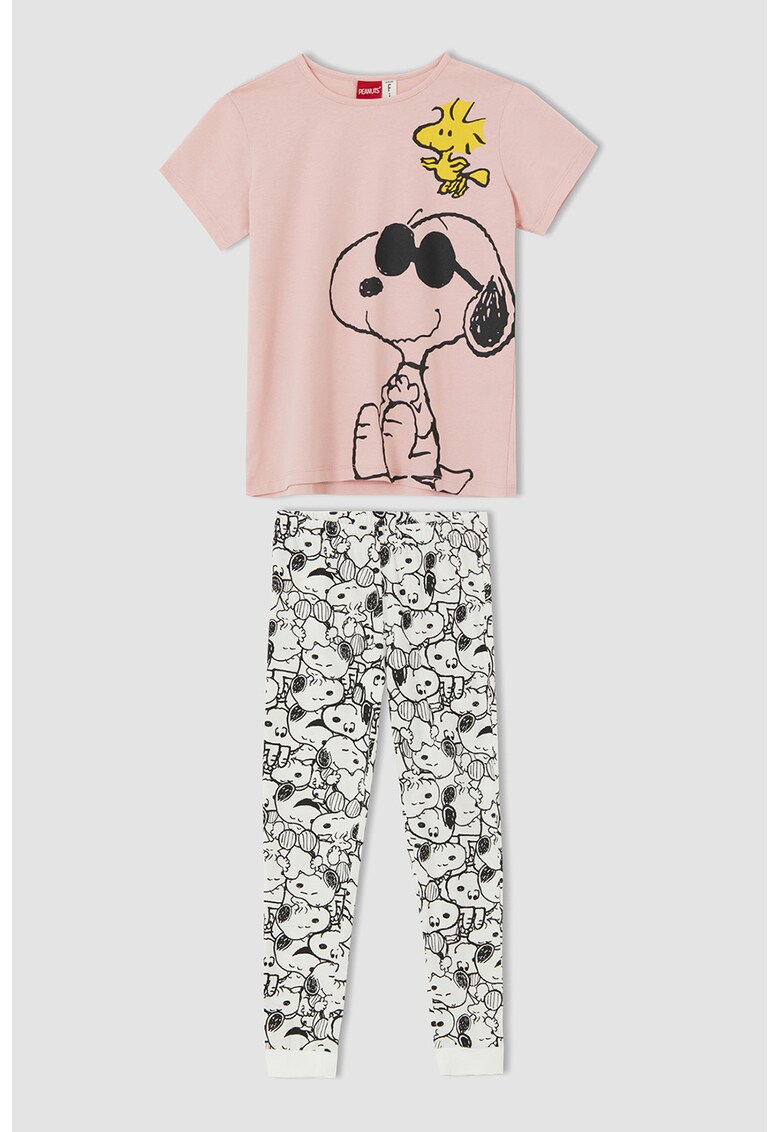 Pijama cu maneci scurte si imprimeu cu Snoopy
