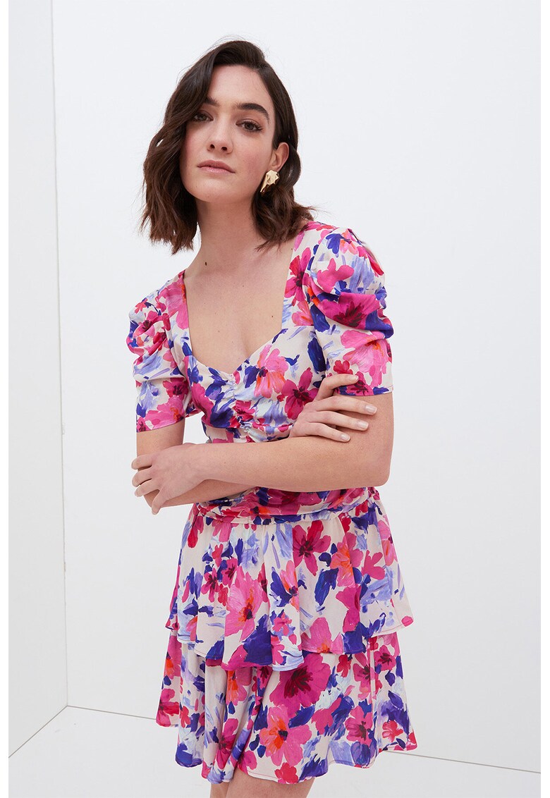 Rochie cu imprimeu floral si maneci bufante