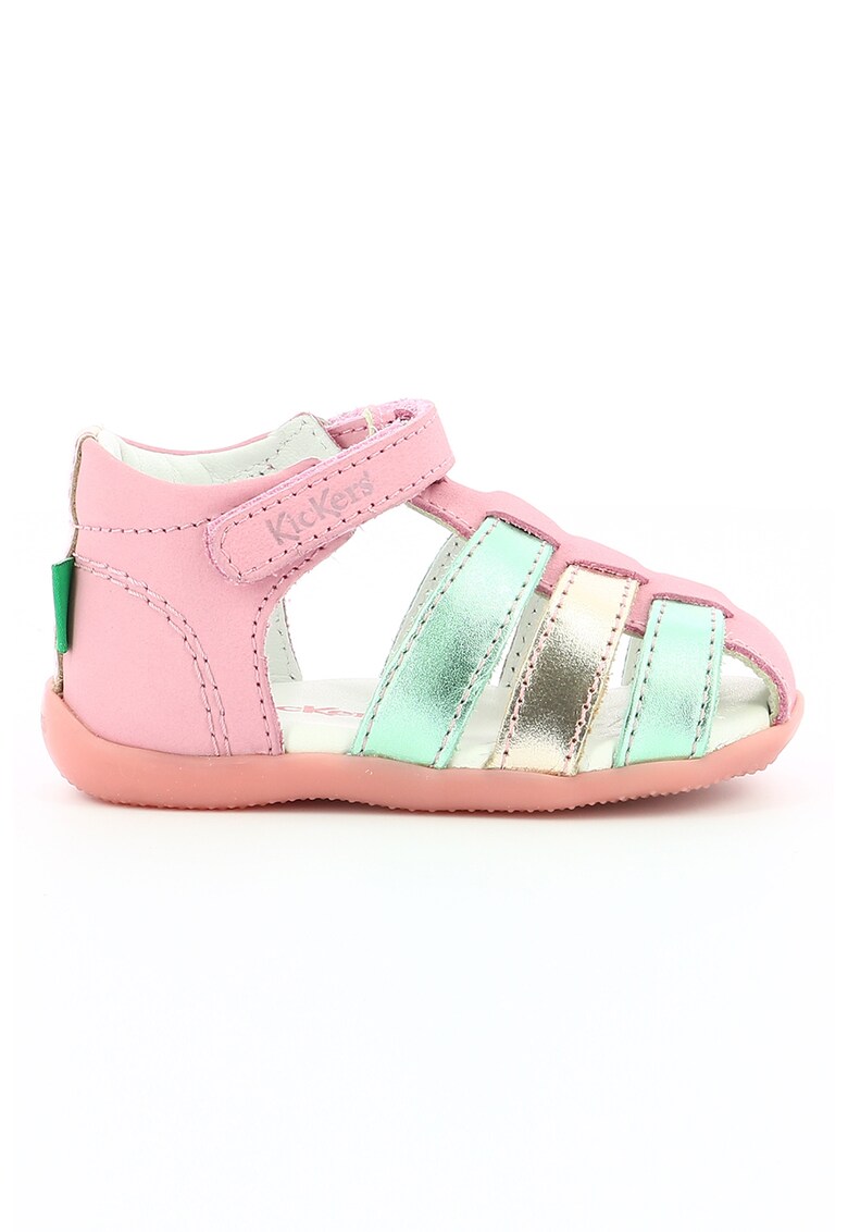 Pantofi de piele cu model colorblock si velcro