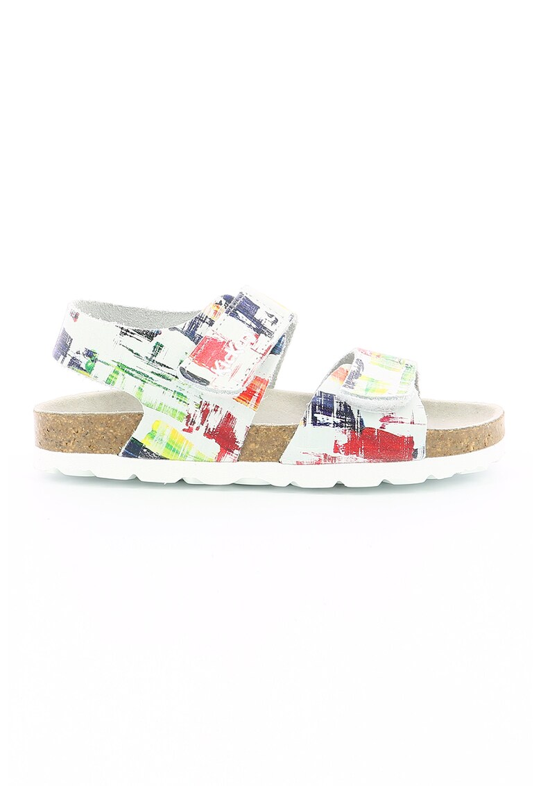 Sandale de piele cu velcro si model abstract