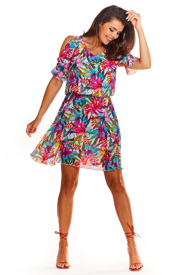 Rochie vaporoasa de vara in clos din sifon - - Multicolor