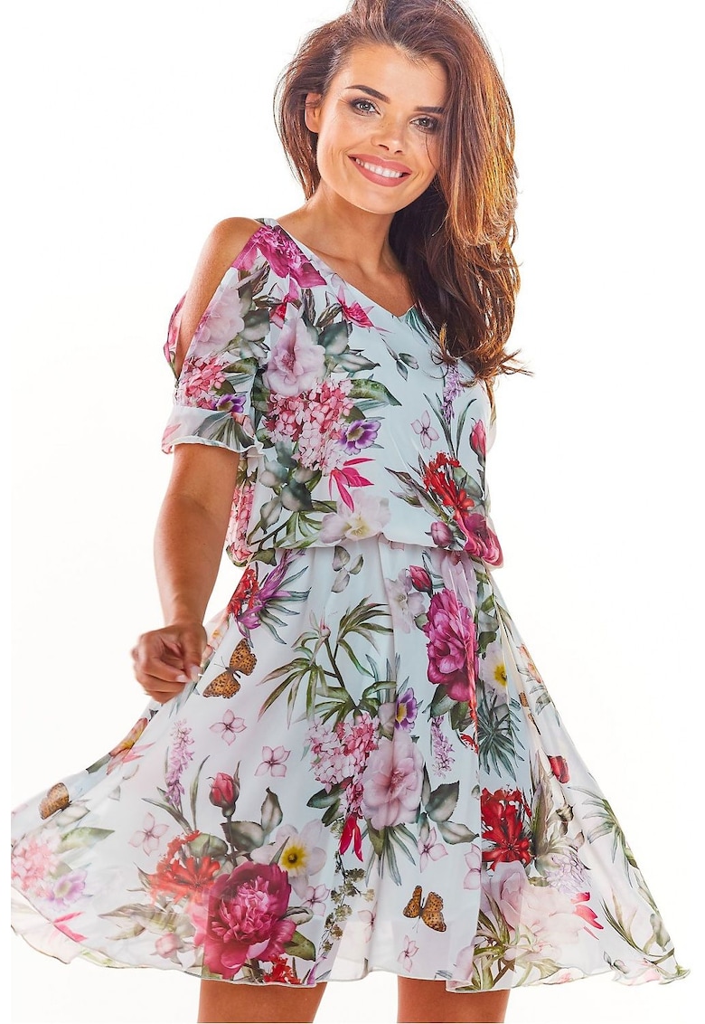 Rochie de vara - maneca scurta - model floral - Multicolor