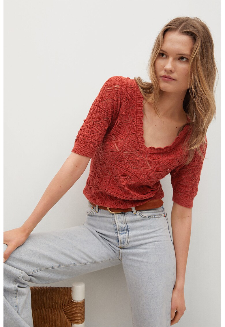 Tricou din tricot cu decolteu in V Tassyto