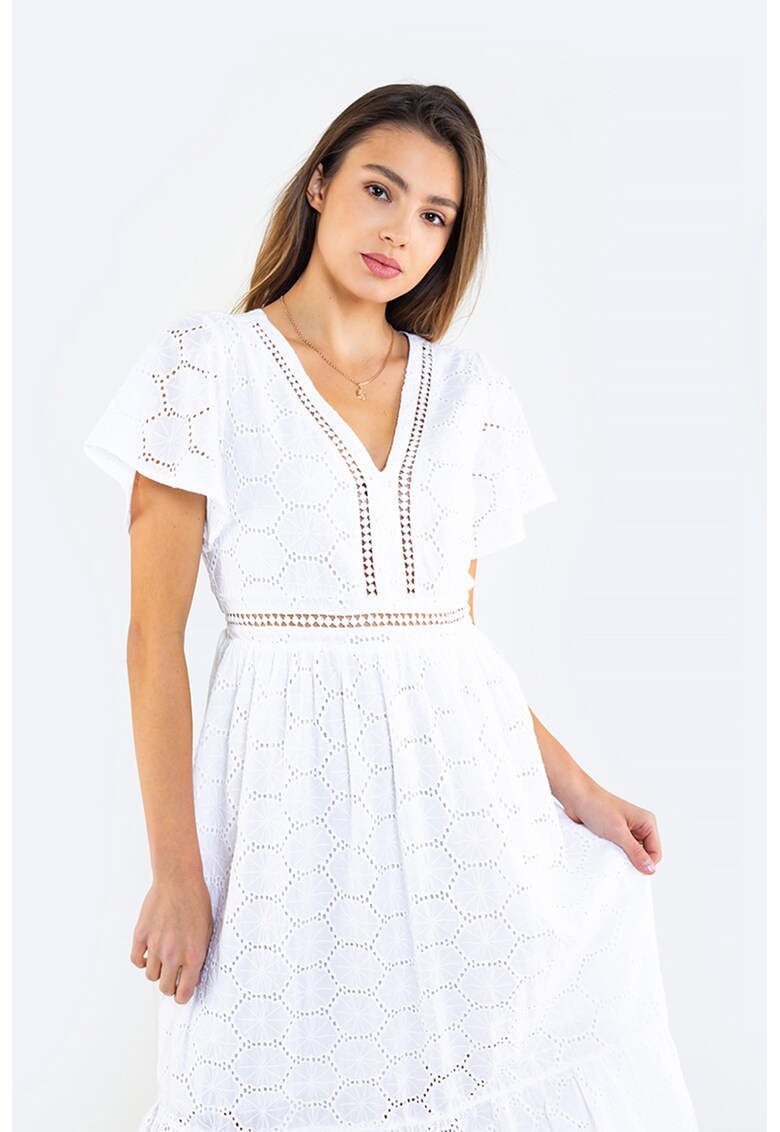 Rochie midi cu decolteu in V si perforatii