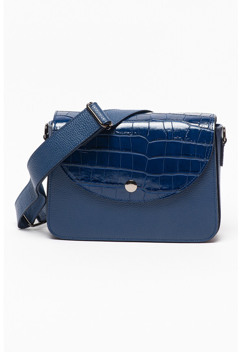 Geanta crossbody de piele cu clapa cu model piele de crocodil