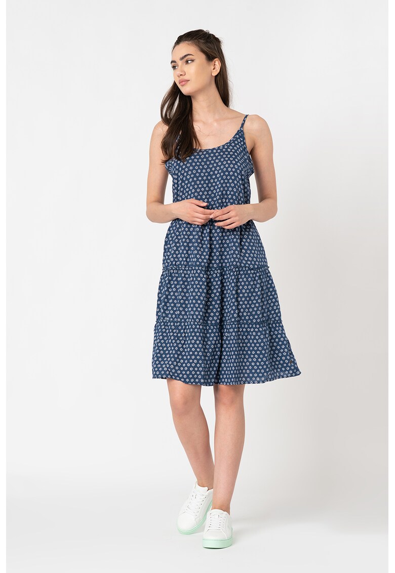 Rochie-furou cu bretele inguste si design stratificat