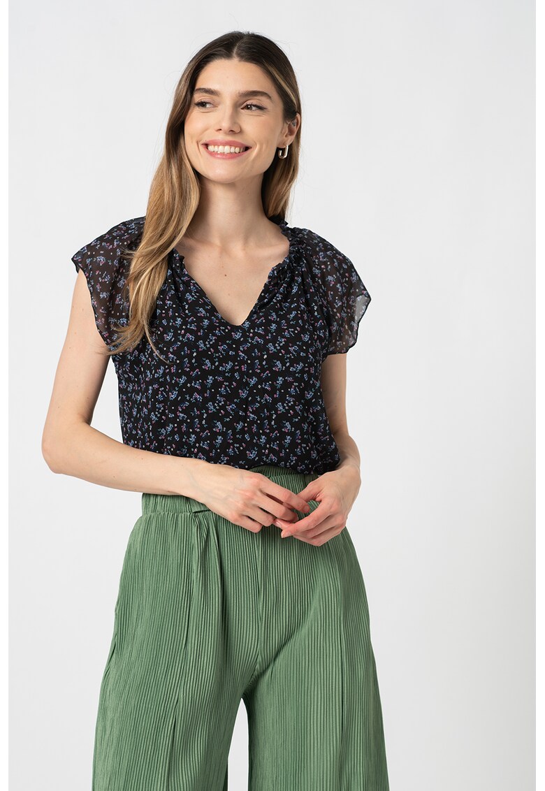 Bluza cu decolteu in V si model floral Monica fashiondays.ro imagine noua