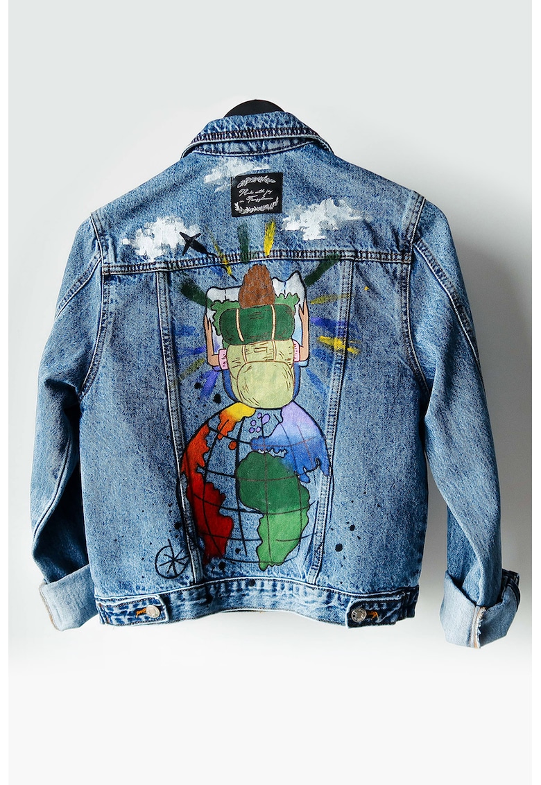 Jacheta din denim pictata manual