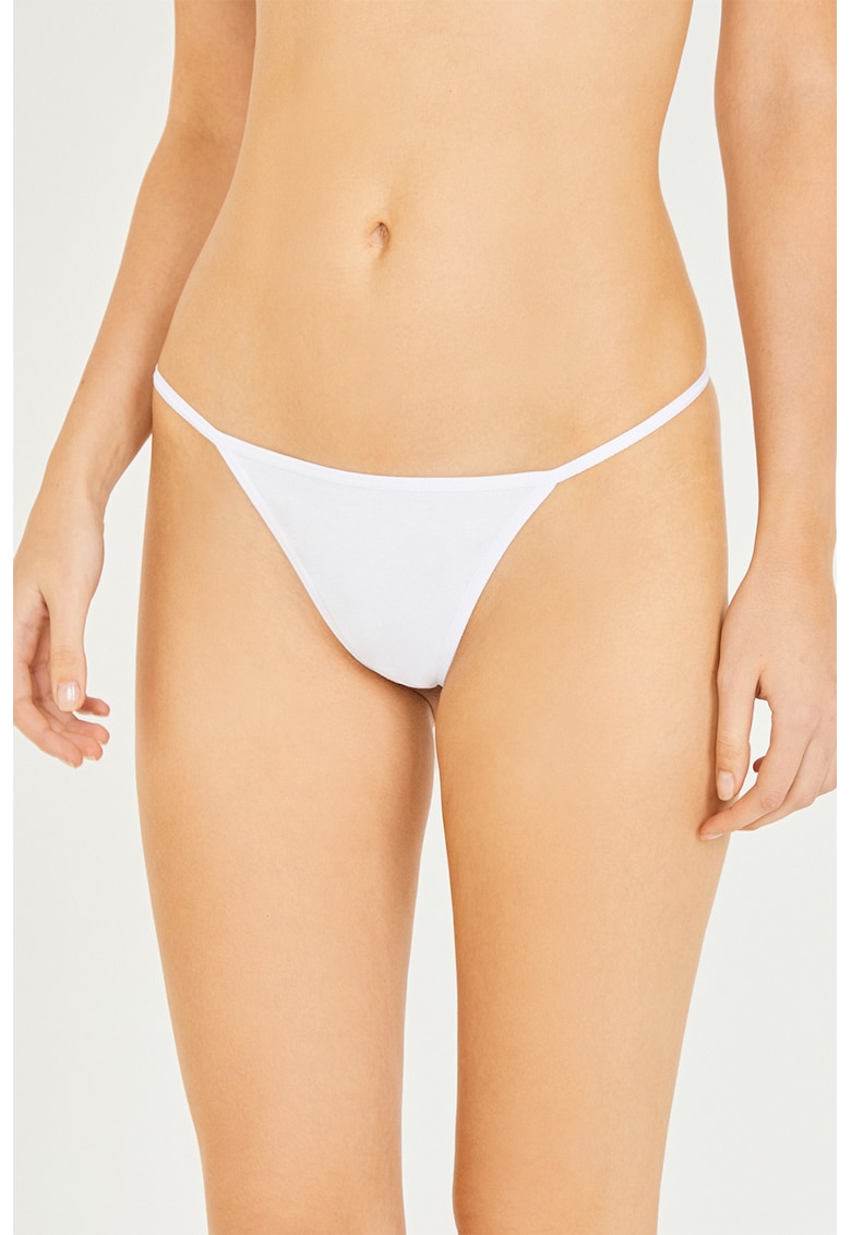 Chiloti tanga din amestec de bumbac - Alb optic