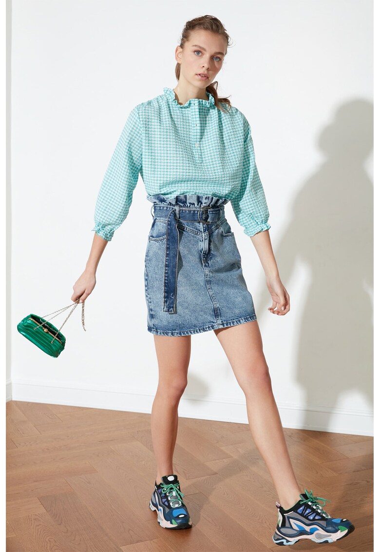Fusta de denim cu talie inalta