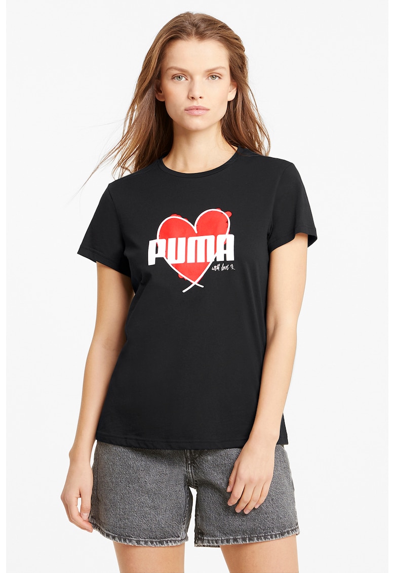 Tricou de bumbac cu imprimeu logo - Rosu/Negru