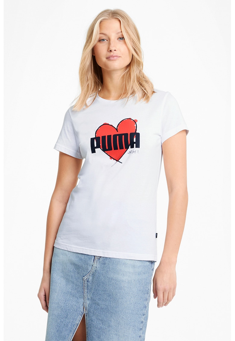 Tricou de bumbac cu imprimeu logo - Rosu/Alb
