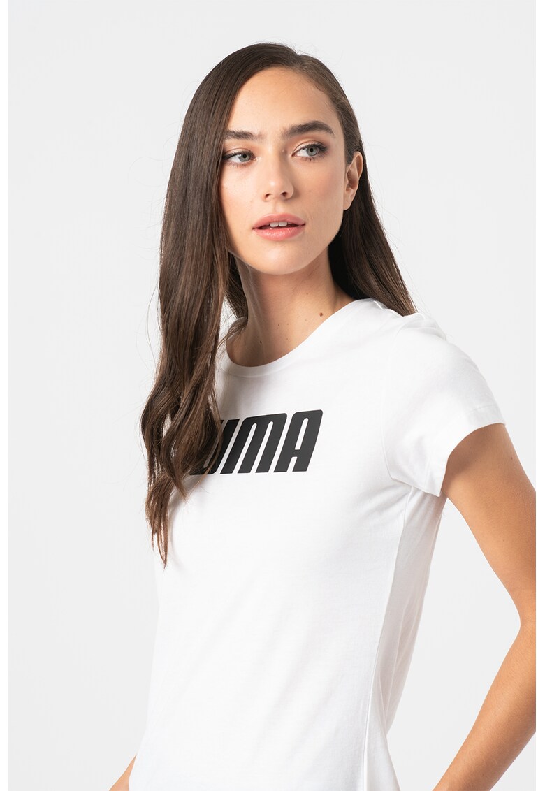 Tricou cu decolteu la baza gatului si imprimeu logo Essentials