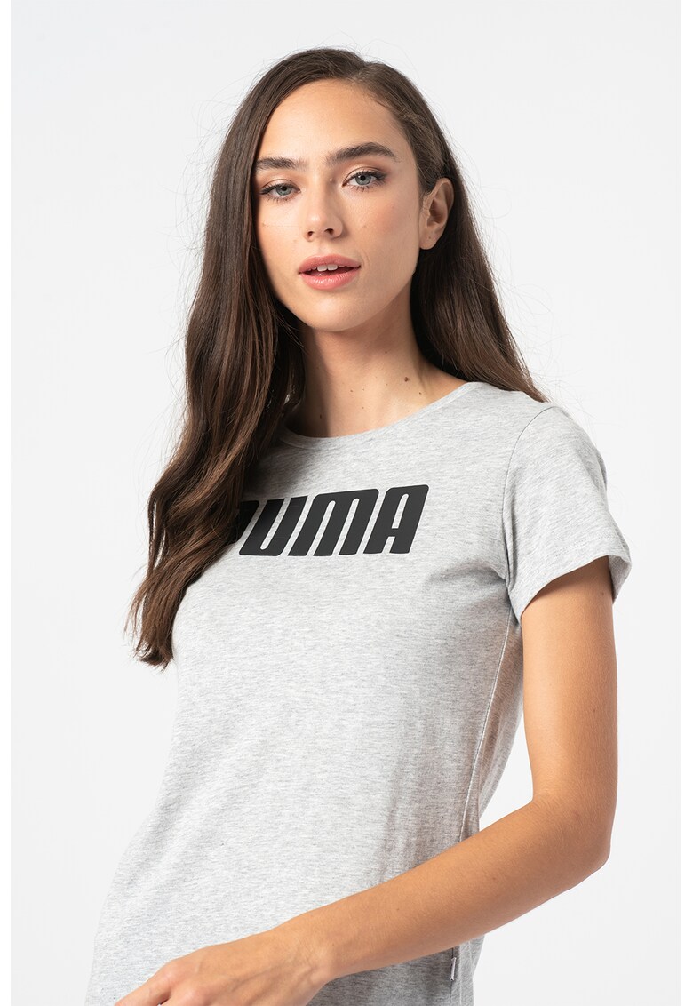 Tricou cu decolteu la baza gatului si imprimeu logo Essentials