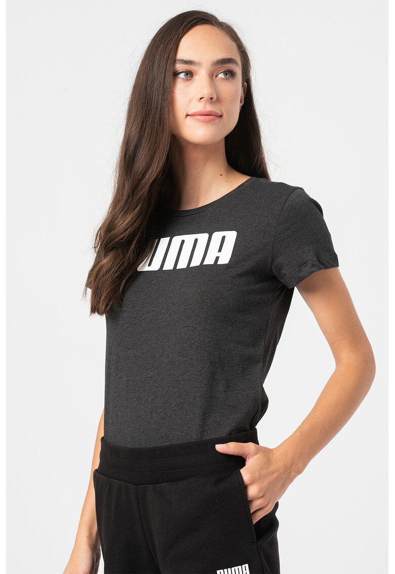 Tricou cu decolteu la baza gatului si imprimeu logo Essentials